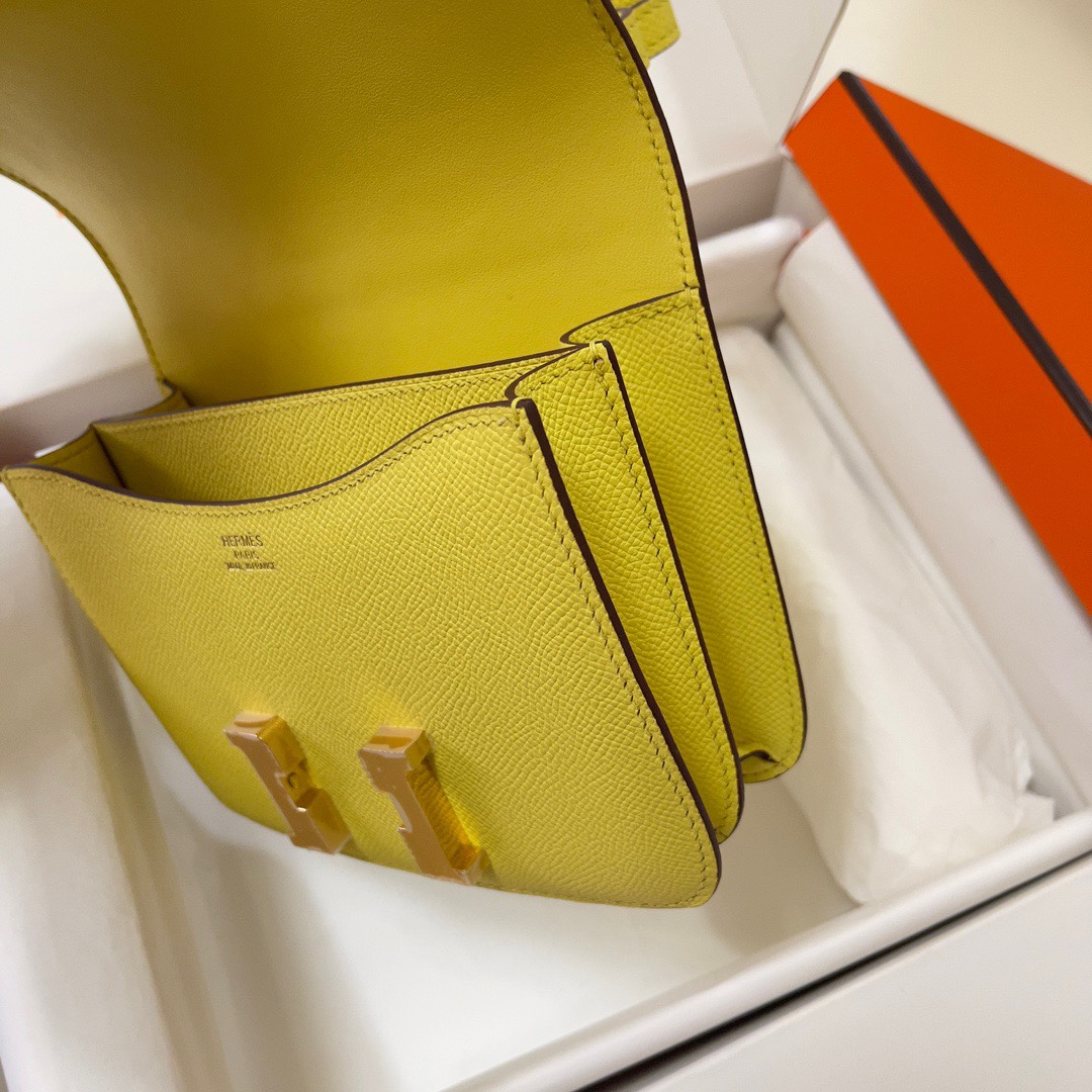 Hermes Constance 18 Mini Shoulder Bag In Yellow Epsom Leather